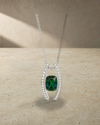 Cushion Green Tourmaline & Diamond Pendant — styled