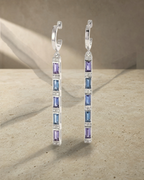 Rainbow - Sapphire, Iolite & London Blue Topaz Baguette Long Earrings — styled