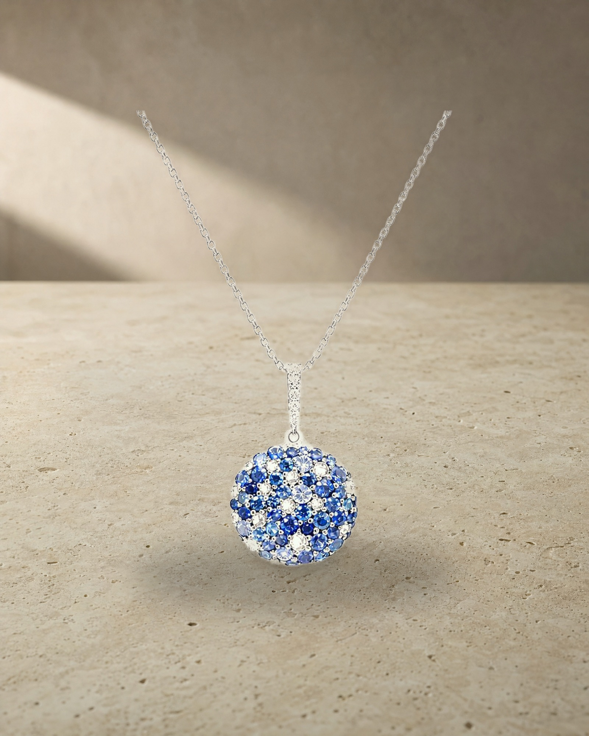 Sapphire & Diamond Disco Ball Pendant — styled