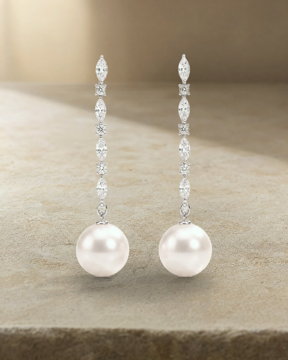 Symphony of Diamonds Drop Australian South Sea Pearl Earrings — styled