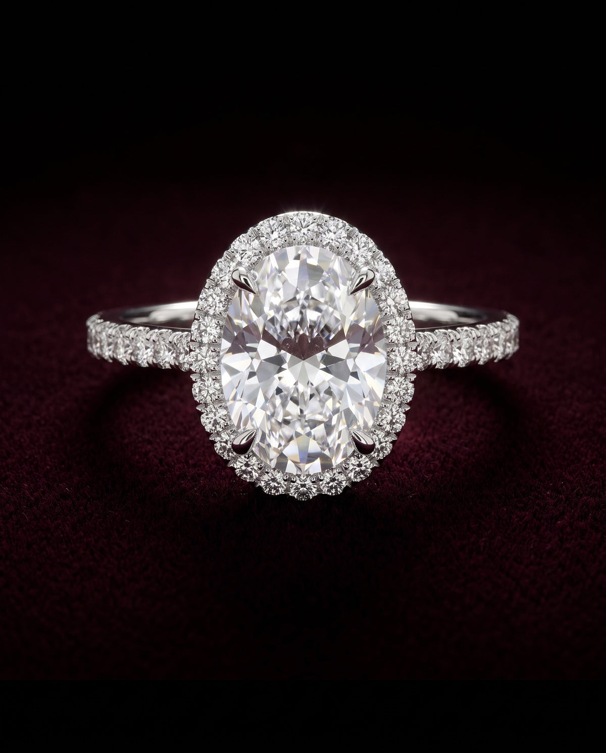 Levendi Signature - Oval Hidden Halo Engagement Ring — Levendi Jewellers, burgundy