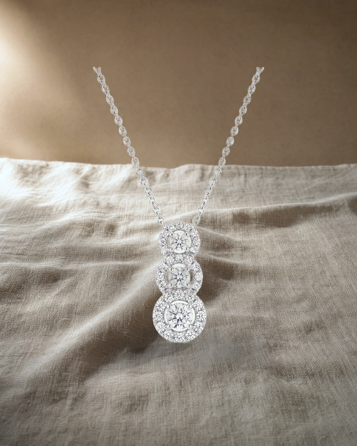 White Gold Diamond 3 Halo Necklace — styled