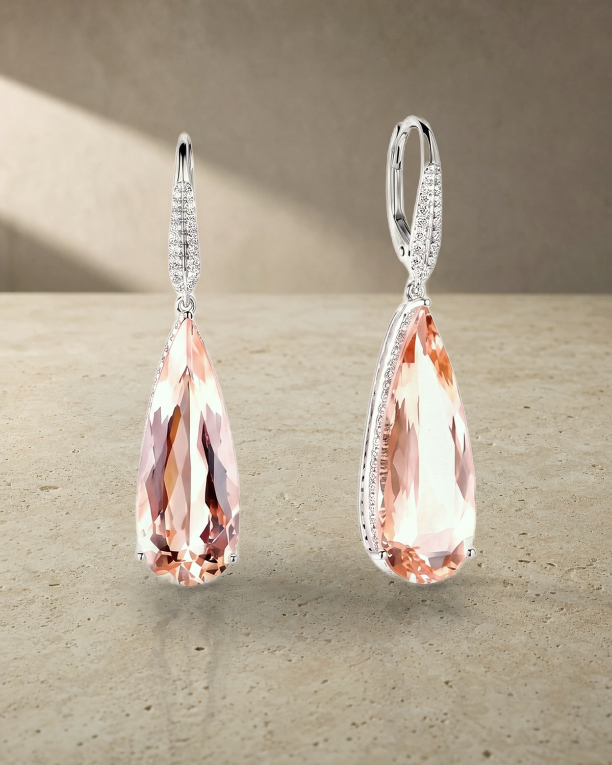 MORGANITE & DIAMOND DROP EARRINGS — styled