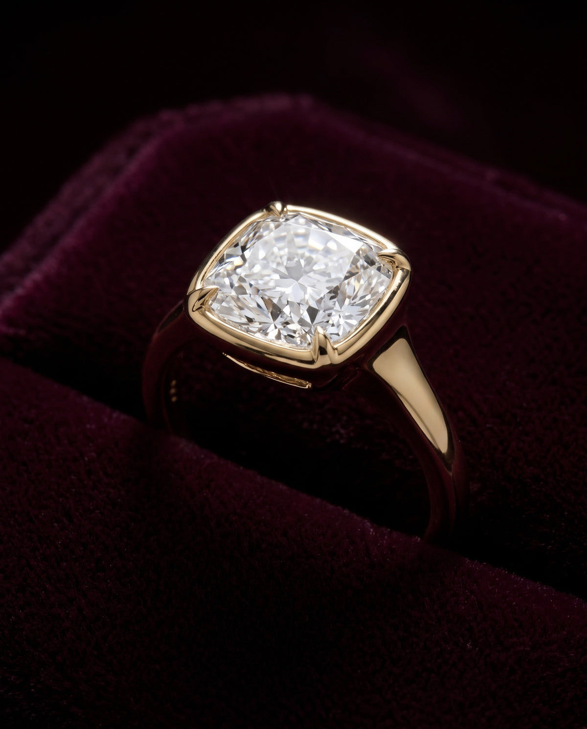 Levendi Wave of Love - Cushion Cut Bezel Engagement Ring — Levendi Jewellers, burgundy