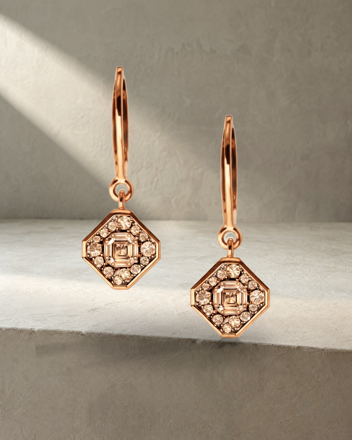 Champagne Diamond Ascher cut & Pavee Earrings — styled