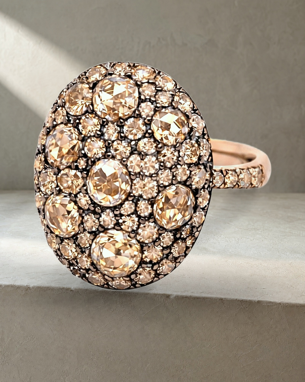 Champagne Diamond Rose Cut And Pave Ring — styled