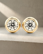 Classic Bezel Round Brilliant Cut Diamond Studs Earrings — styled