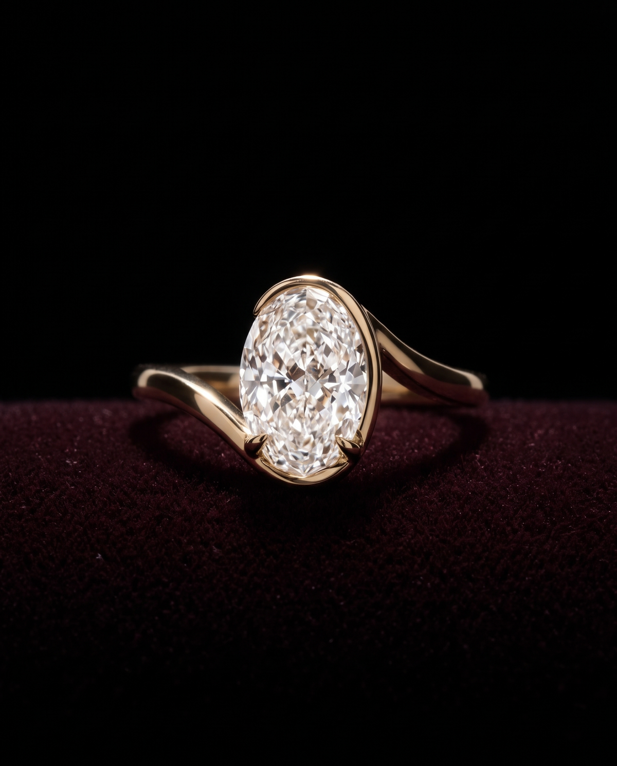 Levendi Wave of Love - Oval Cut Bezel Engagement Ring — Levendi Jewellers, burgundy