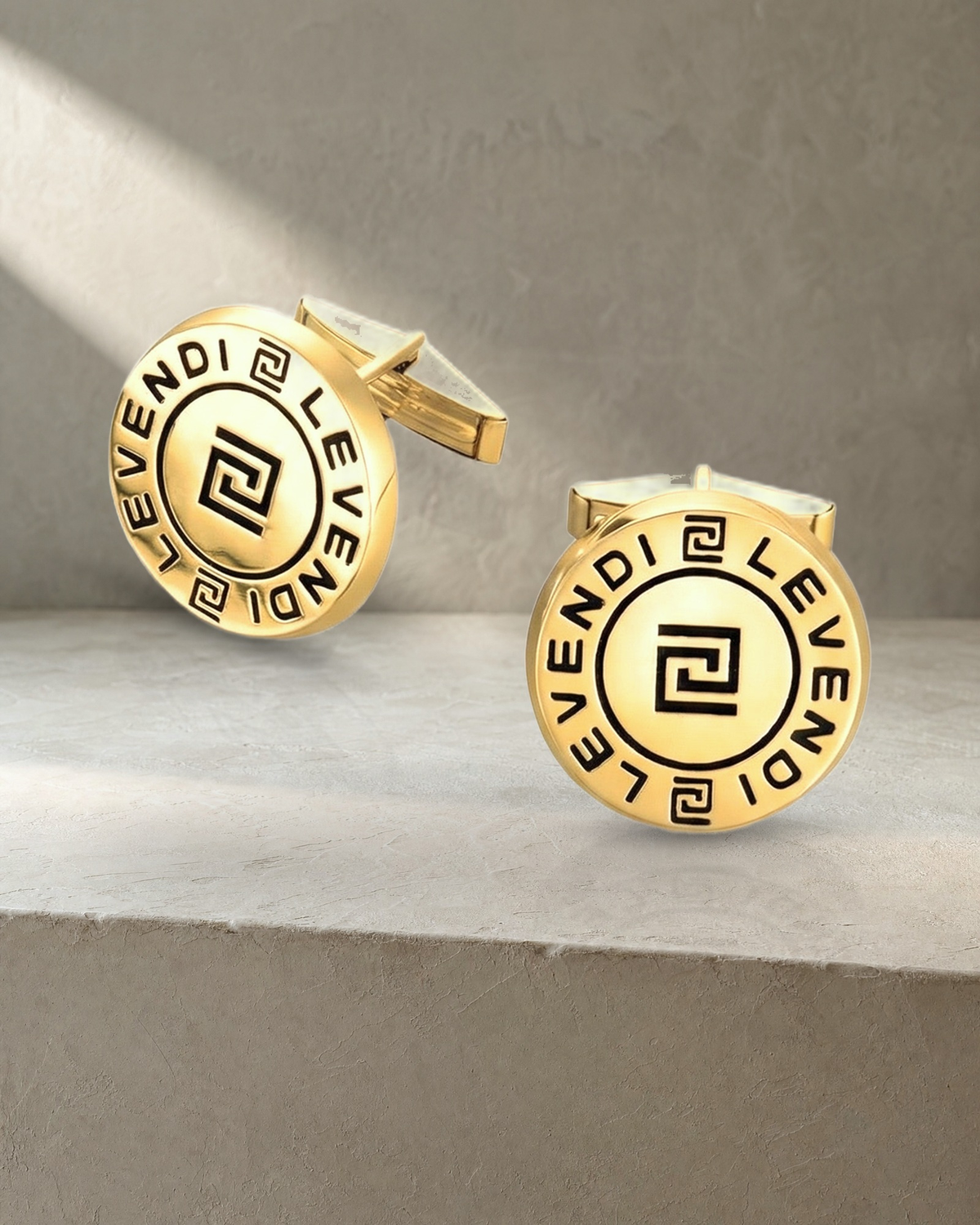Gold Levendi Signature Cufflinks — styled