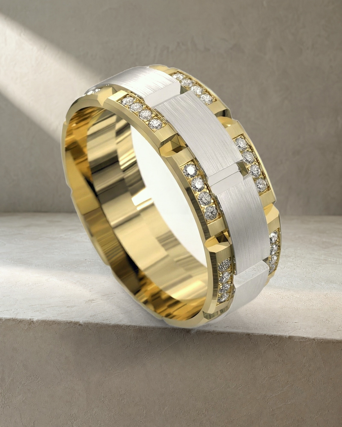 Grooved Cutout Full Circle Diamond Ring — styled