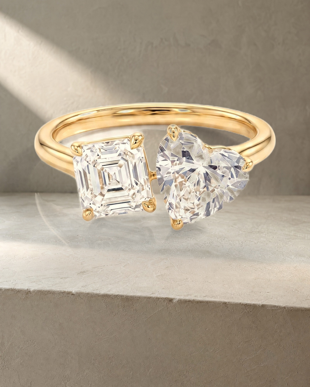 Levendi Toi & Moi - Heart & Ascher Cut Engagement Ring — styled