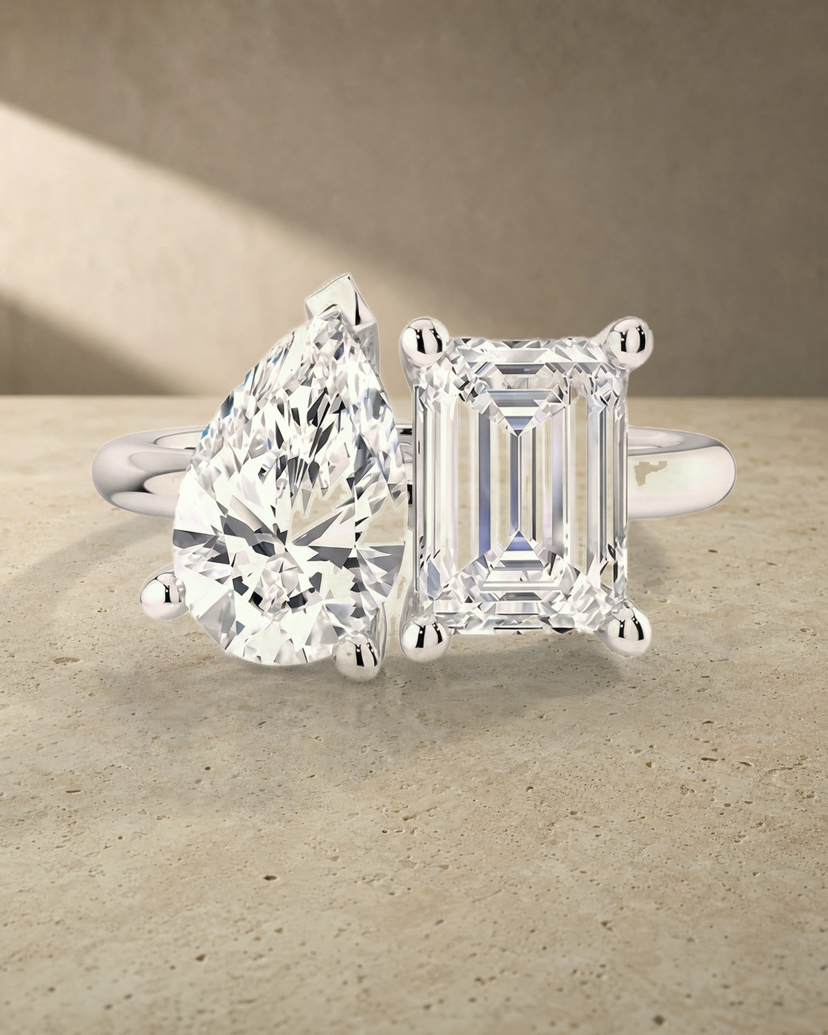 Levendi - Toi & Moi Pear & Emerald Cut Engagement Ring — styled
