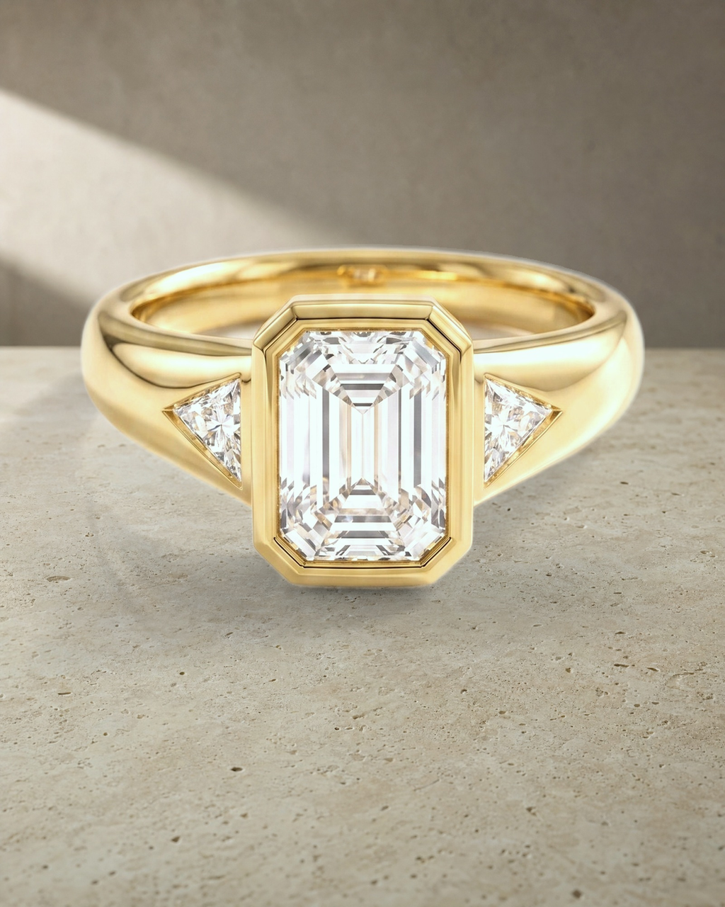 Levendi Wave of Love - Emerald Cut Trillion Bezel Wide Engagement Ring — styled
