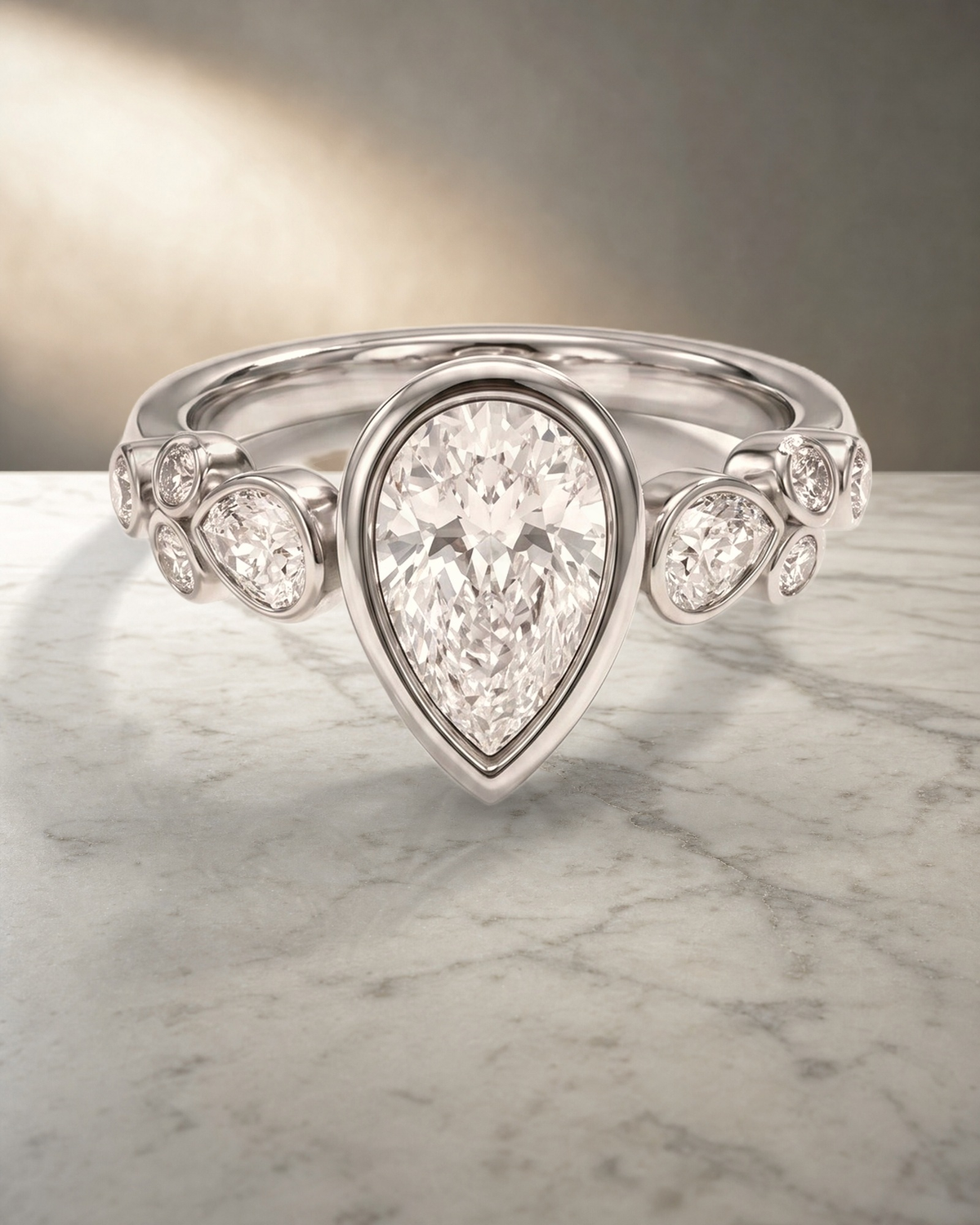 Levendi Wave of Love - Pear Cut Bezel & Mix Shape Engagement Ring — styled