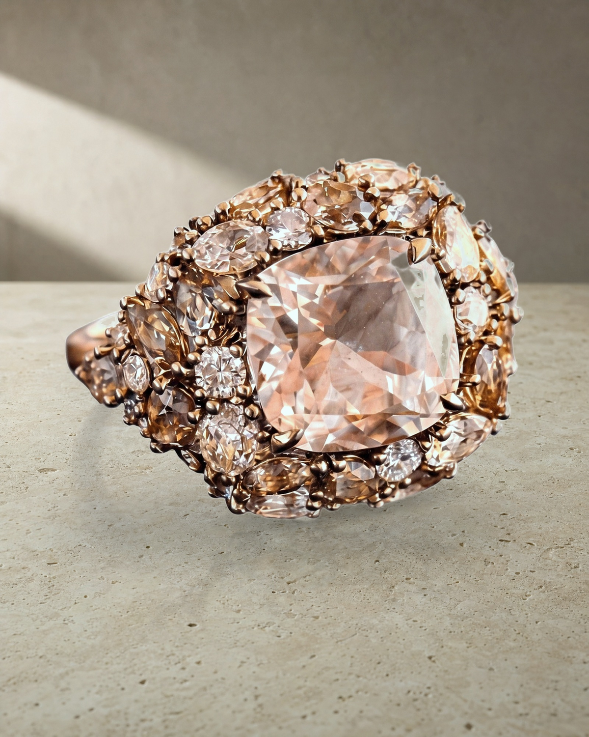Morganite & Champagne Diamond Ring — styled