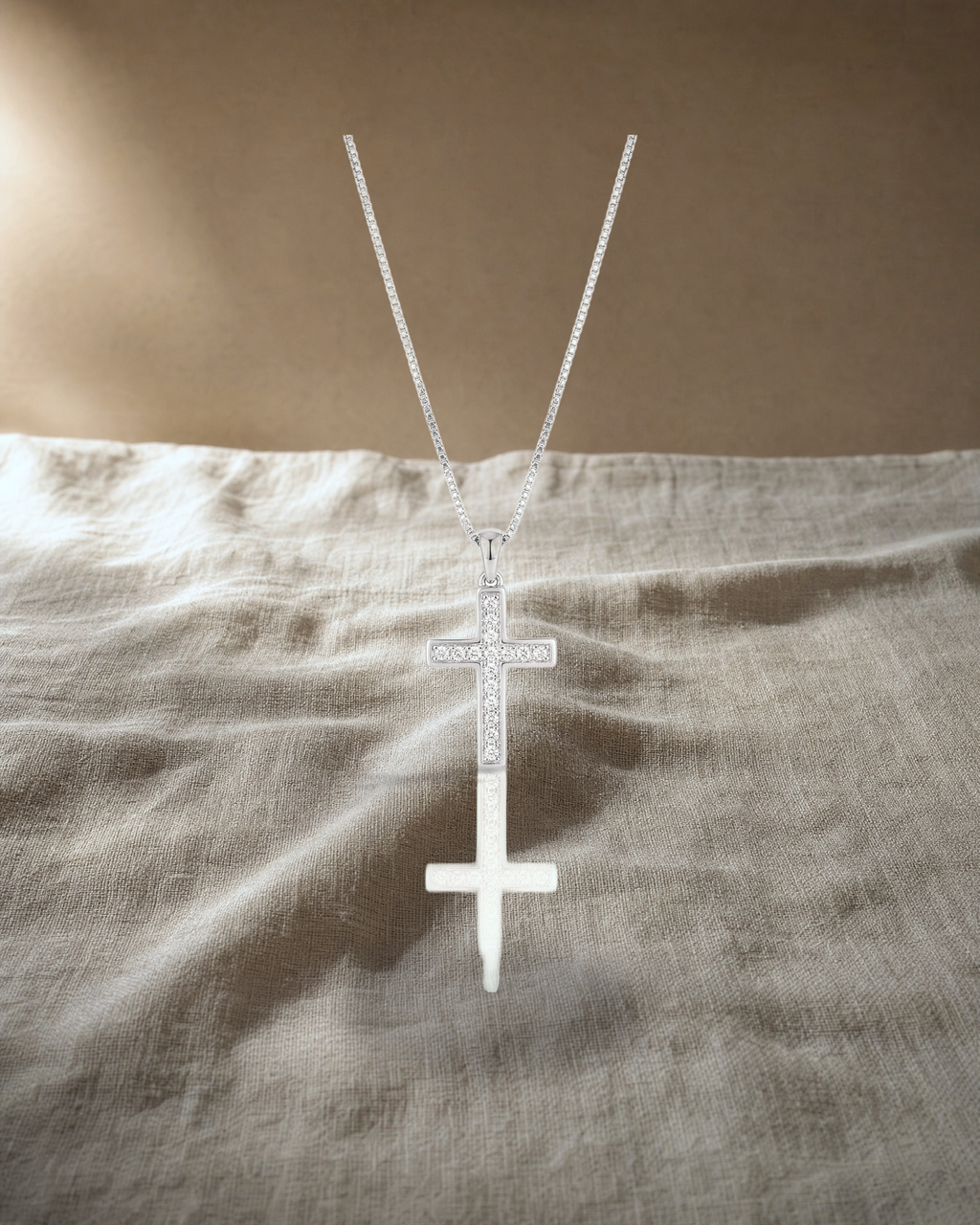 Myrella - Small White Gold Cross and Full Pave Diamonds — styled