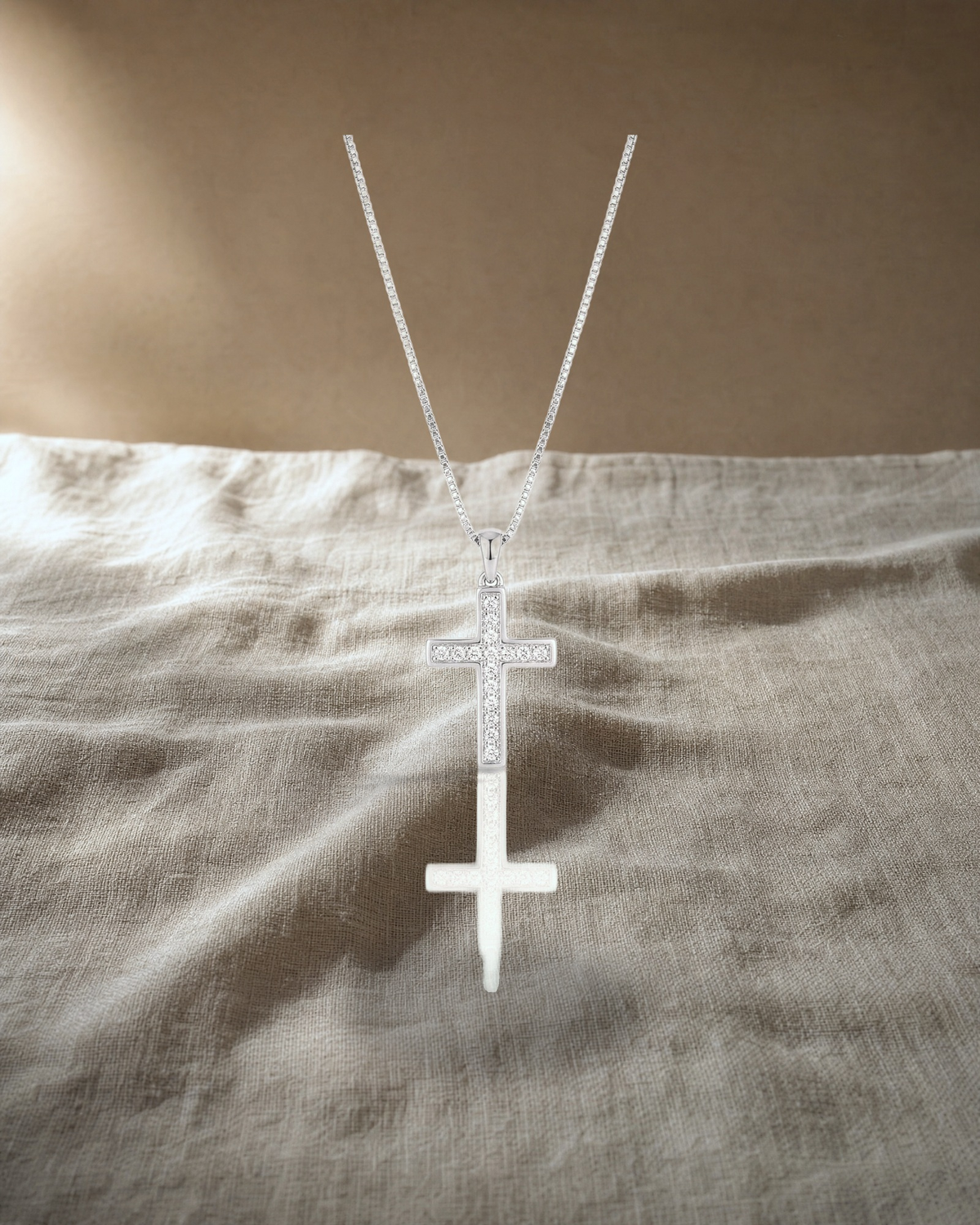 Myrella - Small White Gold Cross and Full Pave Diamonds — styled