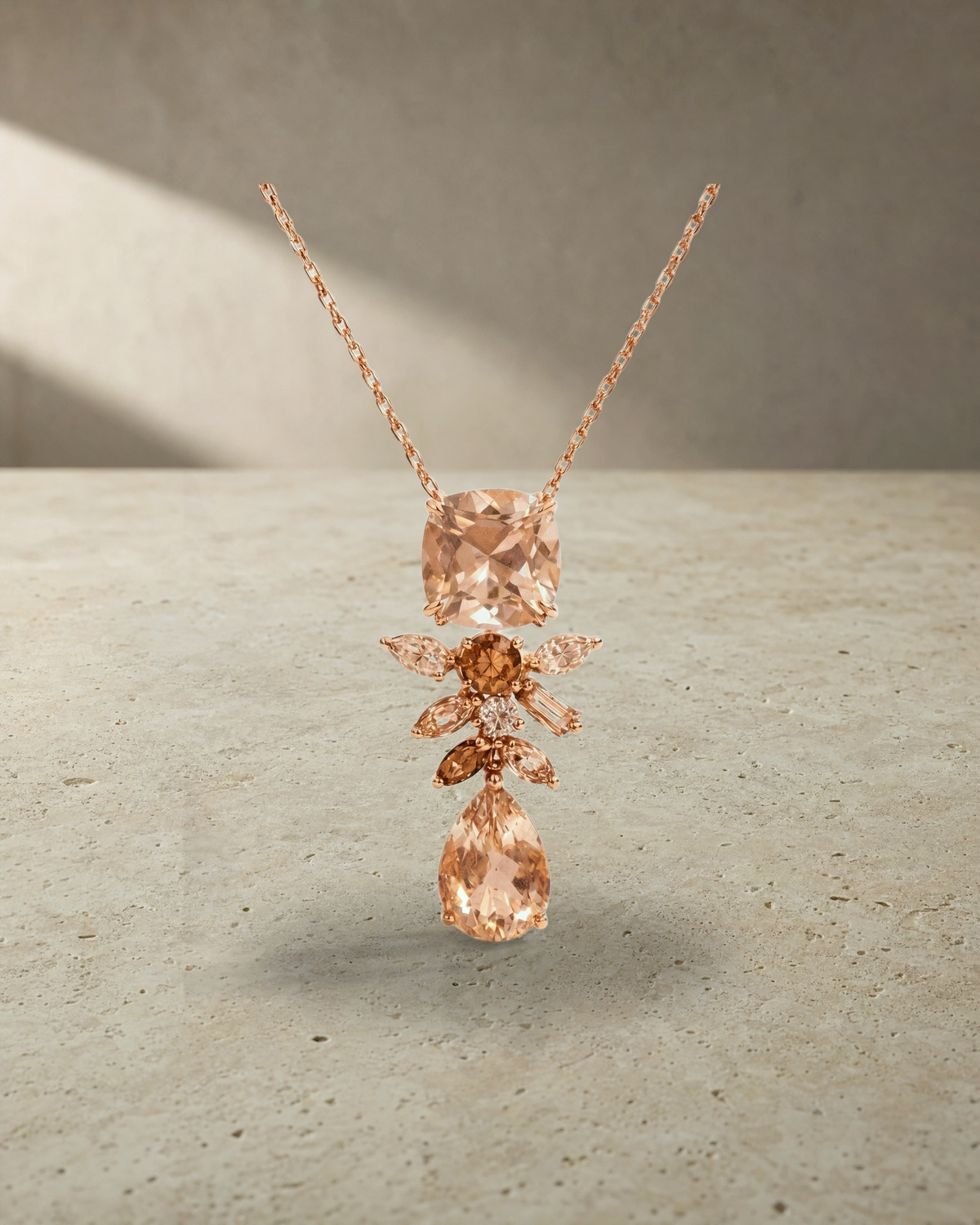 Neptune's Garden - Morganite & Champagne Diamond Pendant — styled