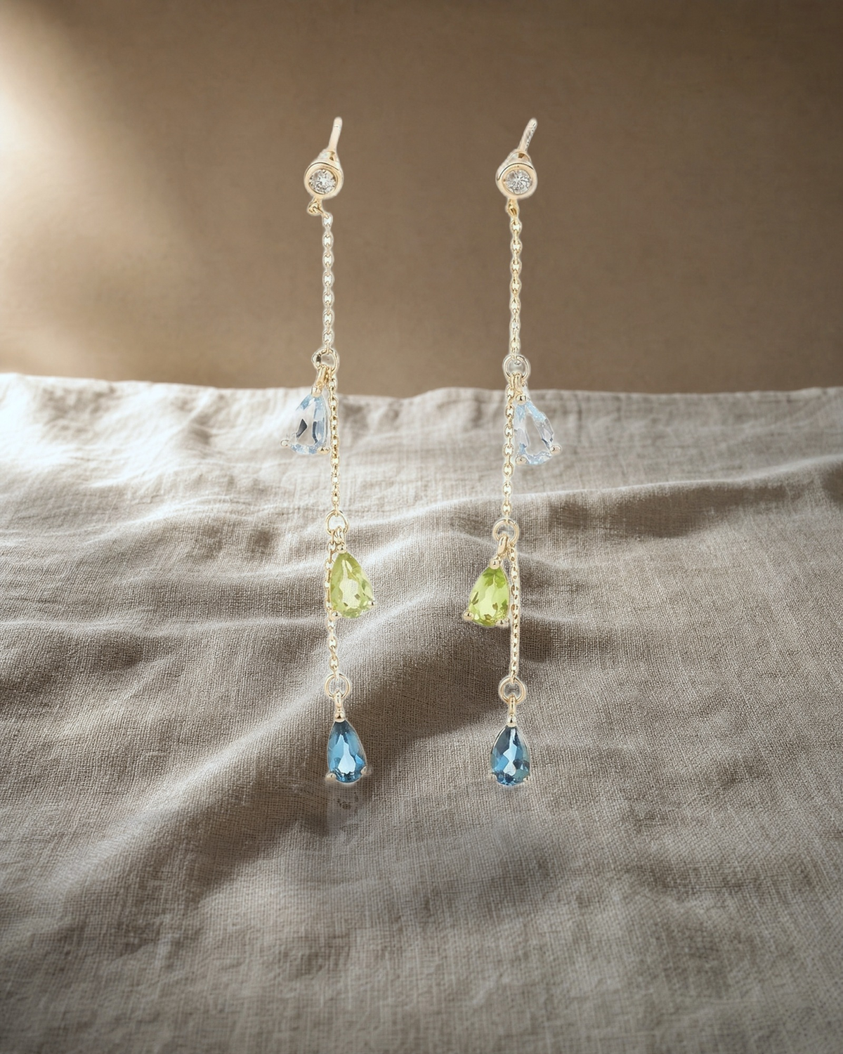 Rainbow Gemstones Drop Pear Shape Earrings — styled