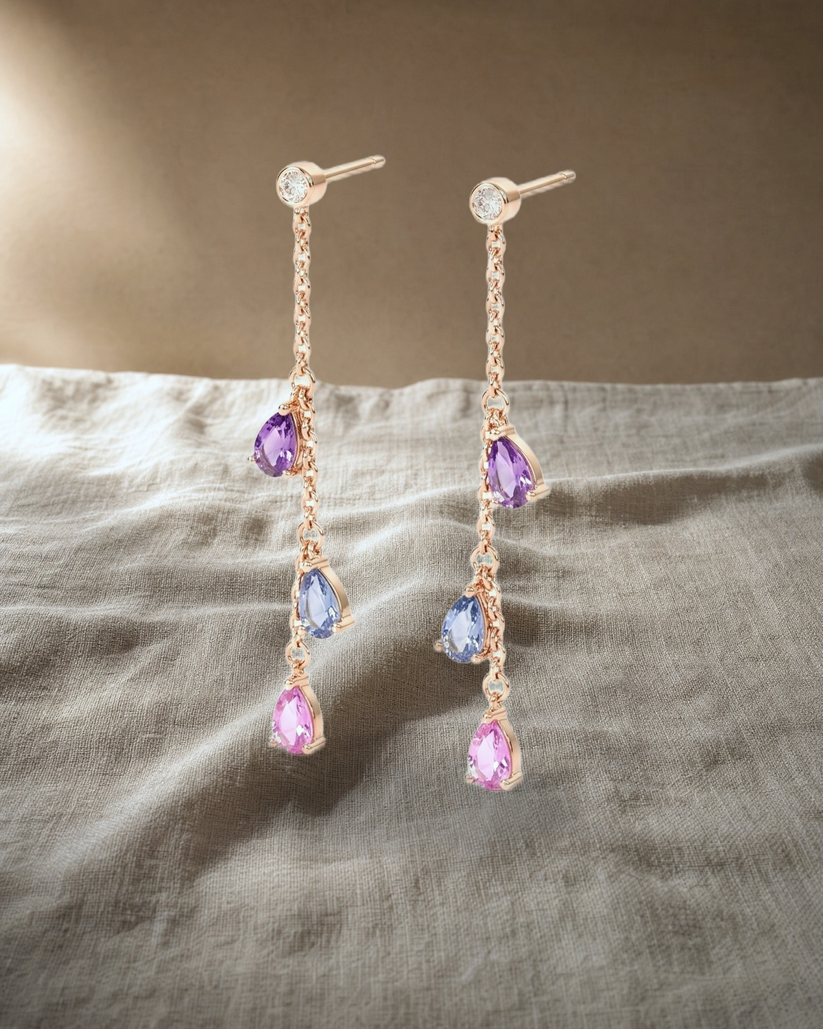 Rainbow Gemstones Drop Pear Shape Earrings — styled