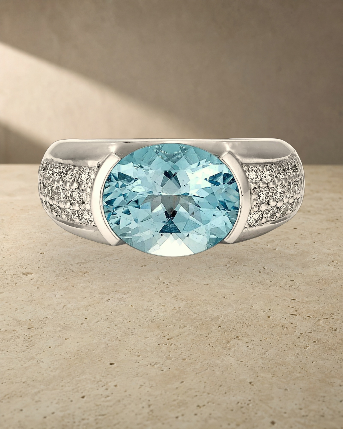 The Riviera Oval - Aquamarine Diamond Ring — styled