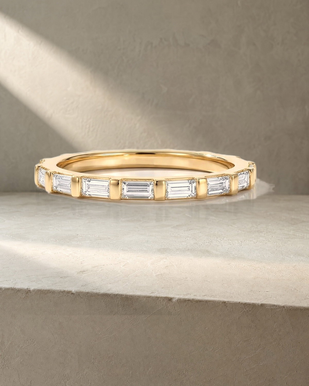 Wedding Band - 11 Baguettes Shared Claws Channel set — styled