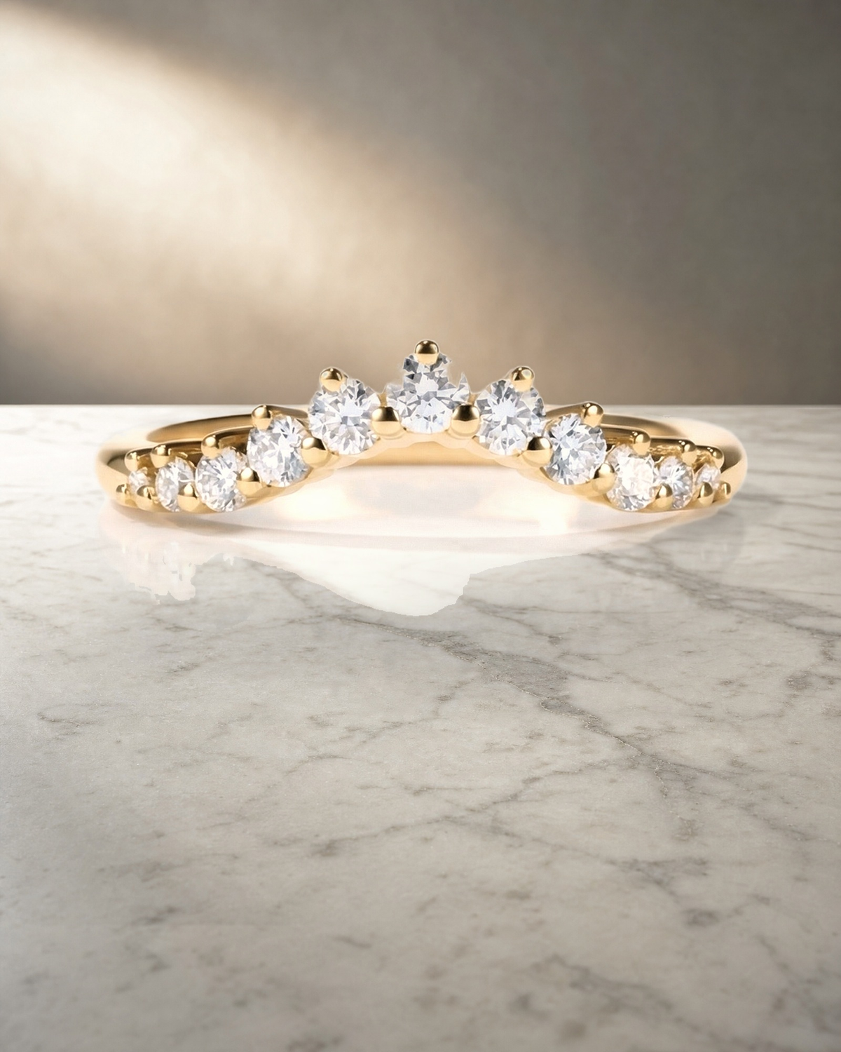 Wedding Band - 11 diamonds soft curve — styled
