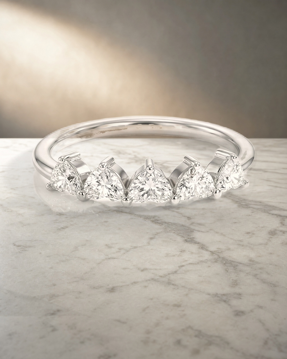 Wedding Band - 5 Heart Diamonds Claw Set — styled