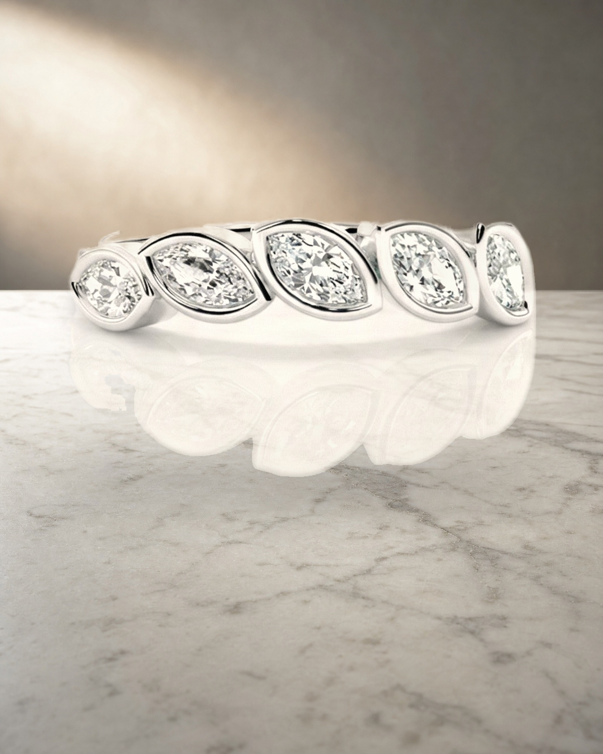 Wedding Band - 5 Marquise Diamonds Bezel Set — styled
