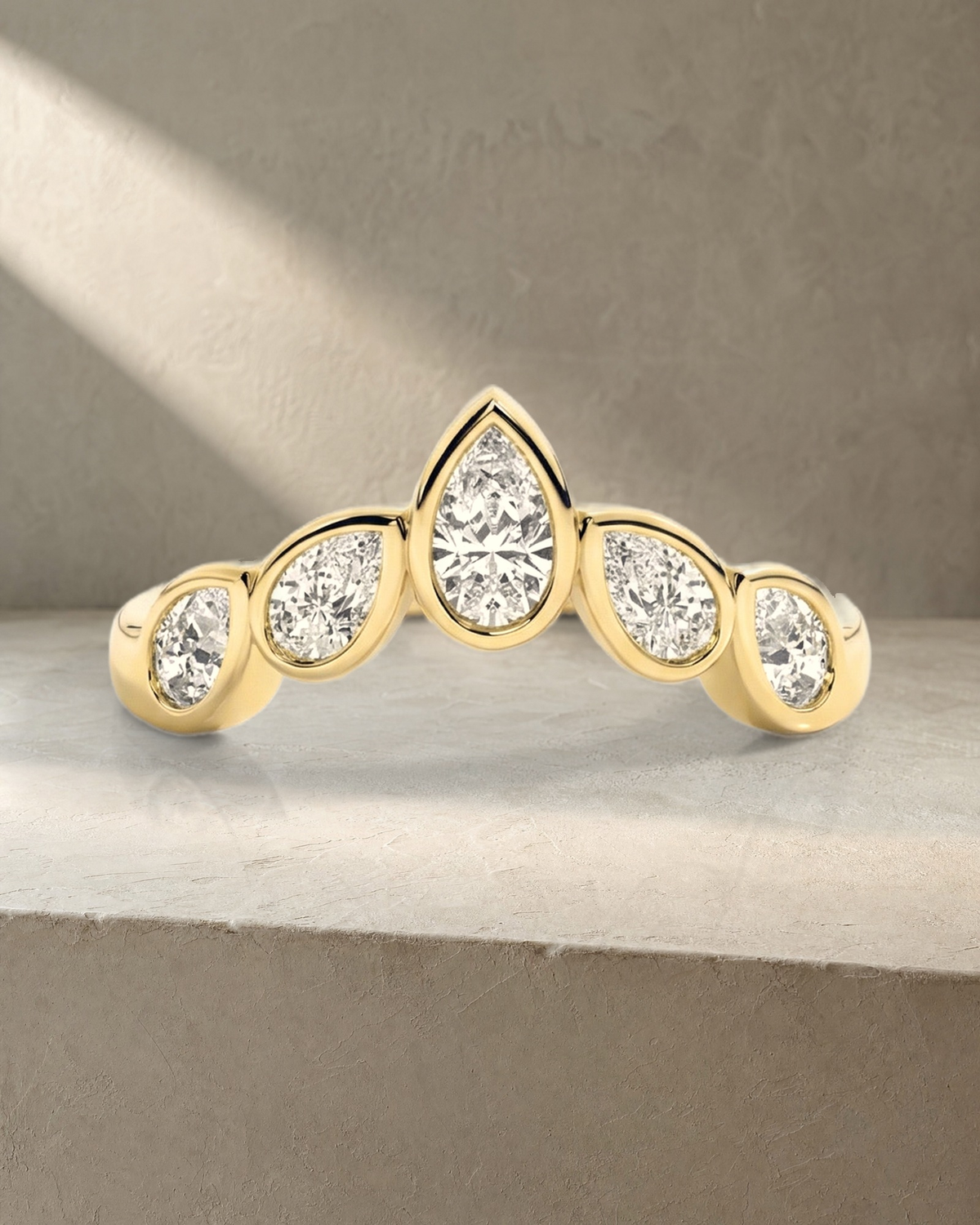 Wedding Band - 5 Pear Diamonds Bezel Set — styled