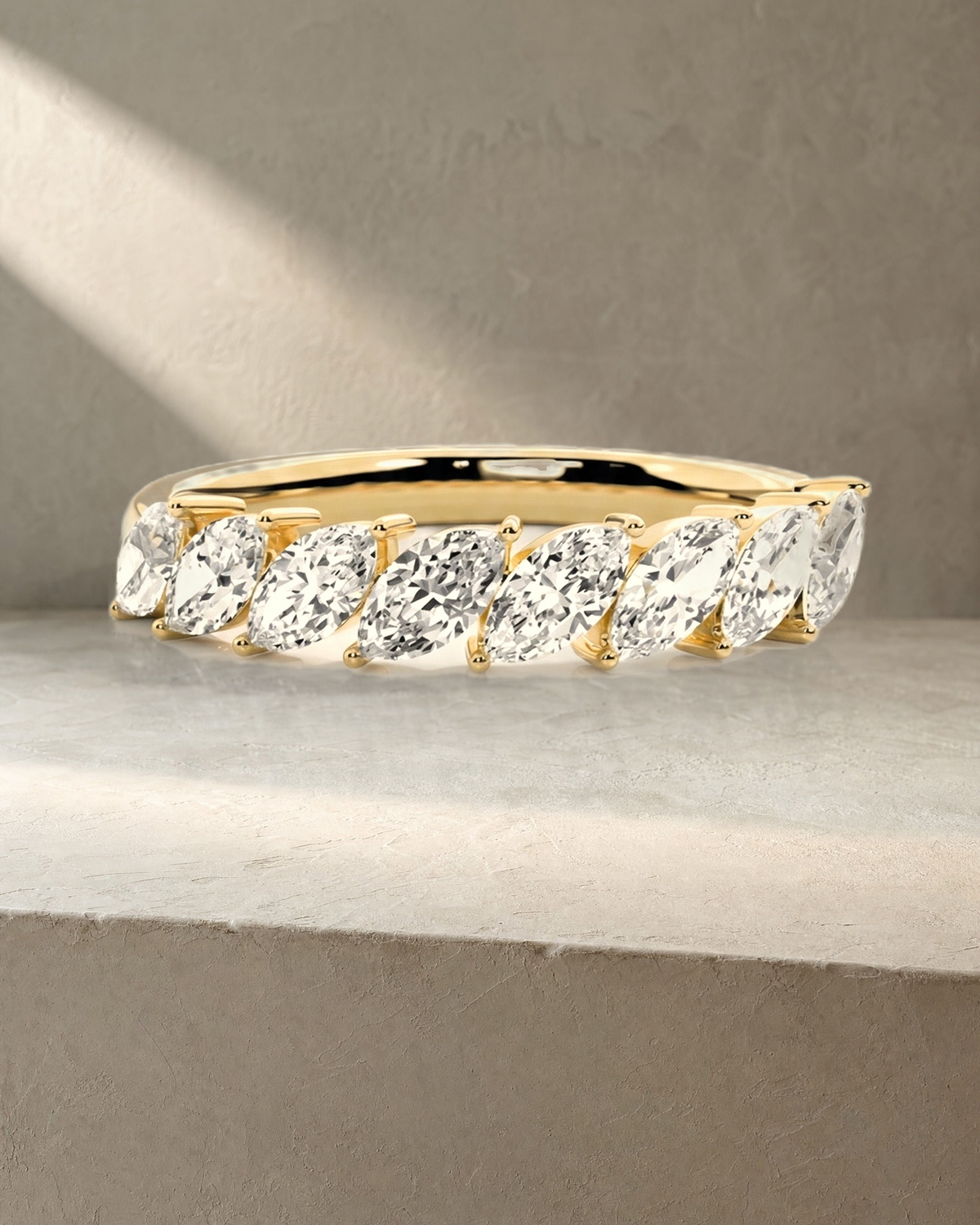 Wedding Band 8 Marquise Diamonds Off Set — styled