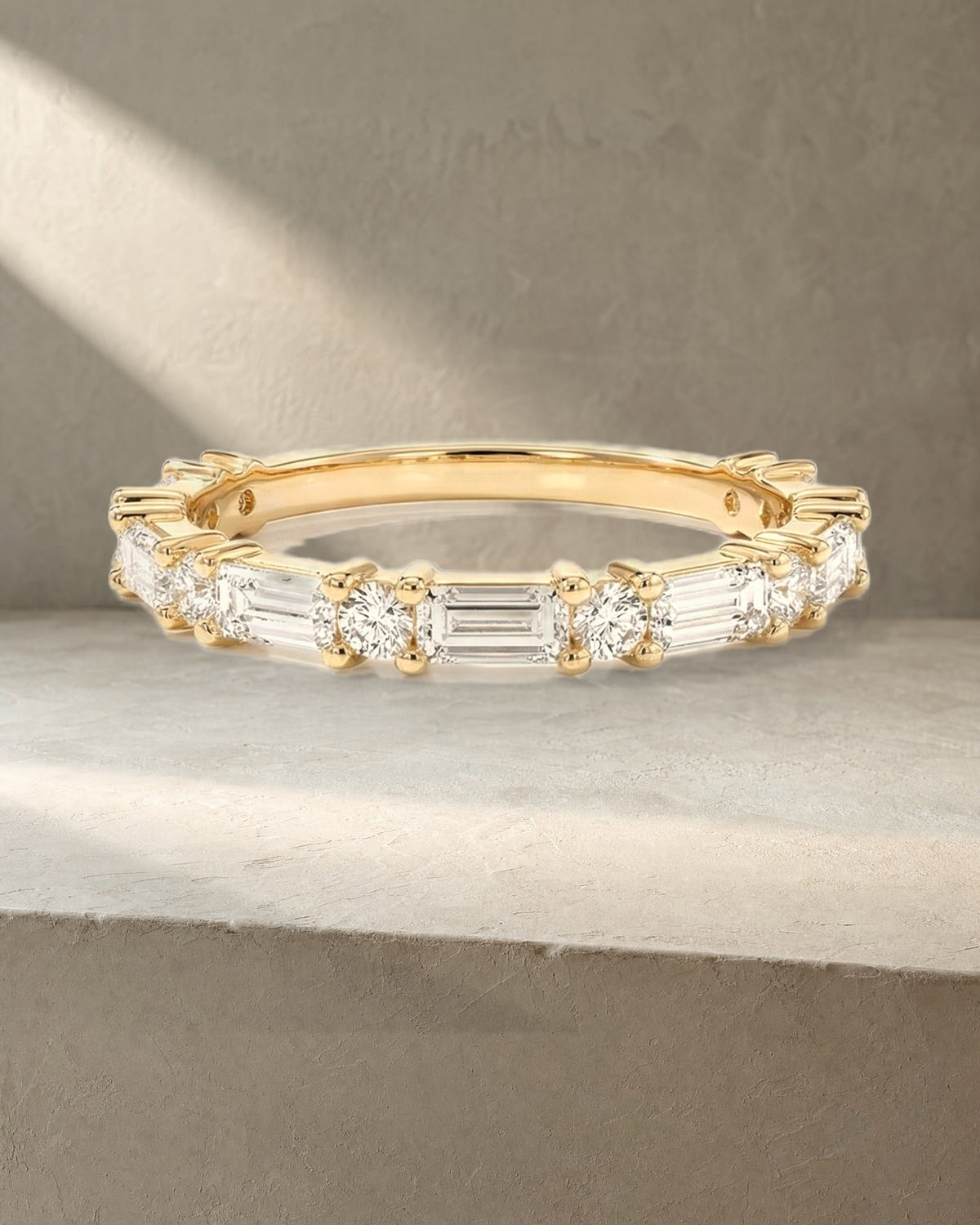 Wedding Band - Baguette & Round Diamonds Claw Set — styled