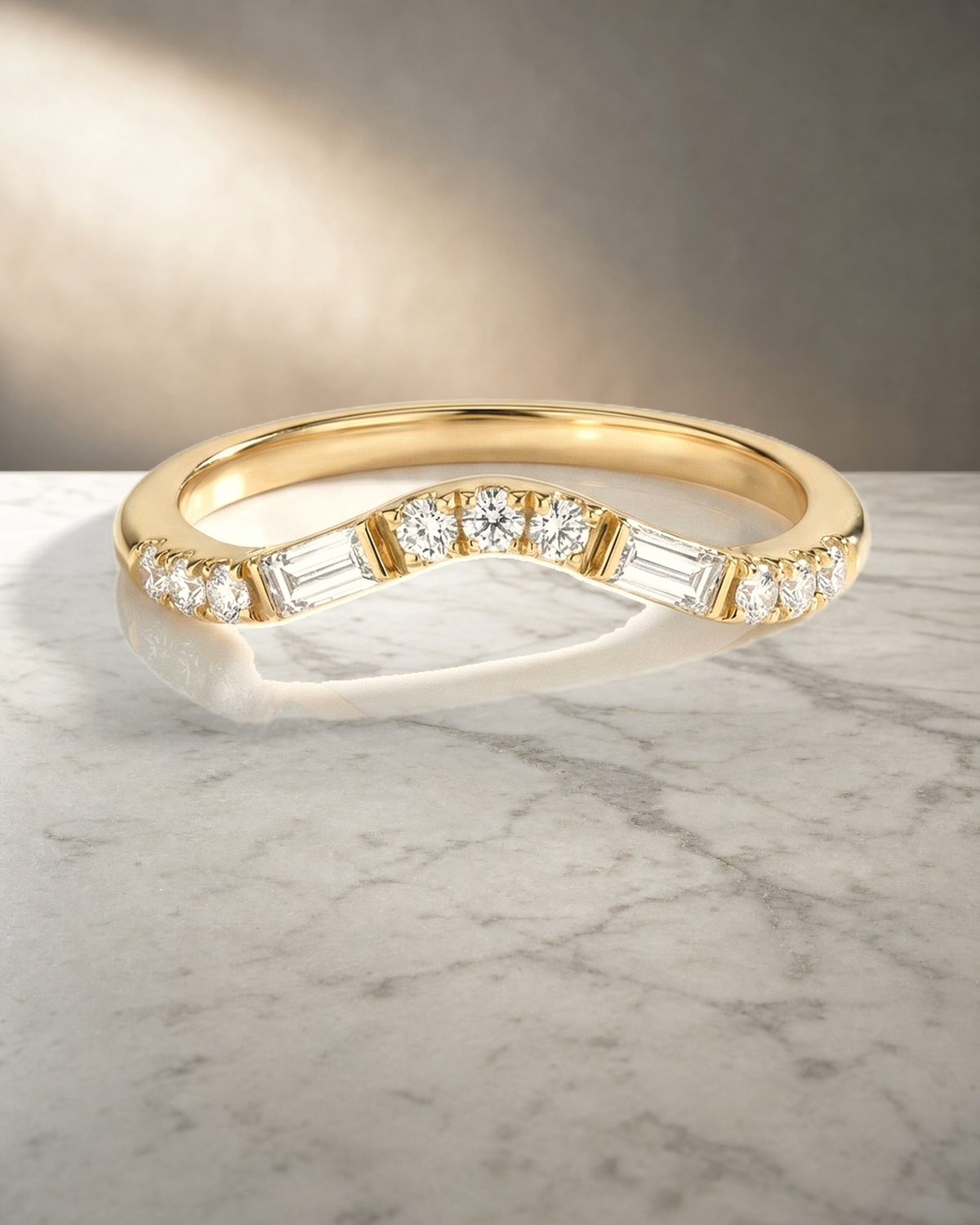 Wedding band - Baguette & Round Soft Curve — styled