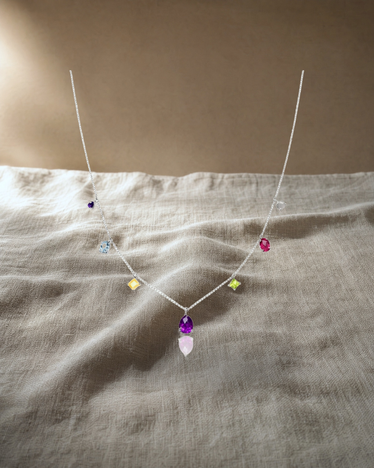 Rainbow Gemstones Drop Mixed Shape Necklace — styled