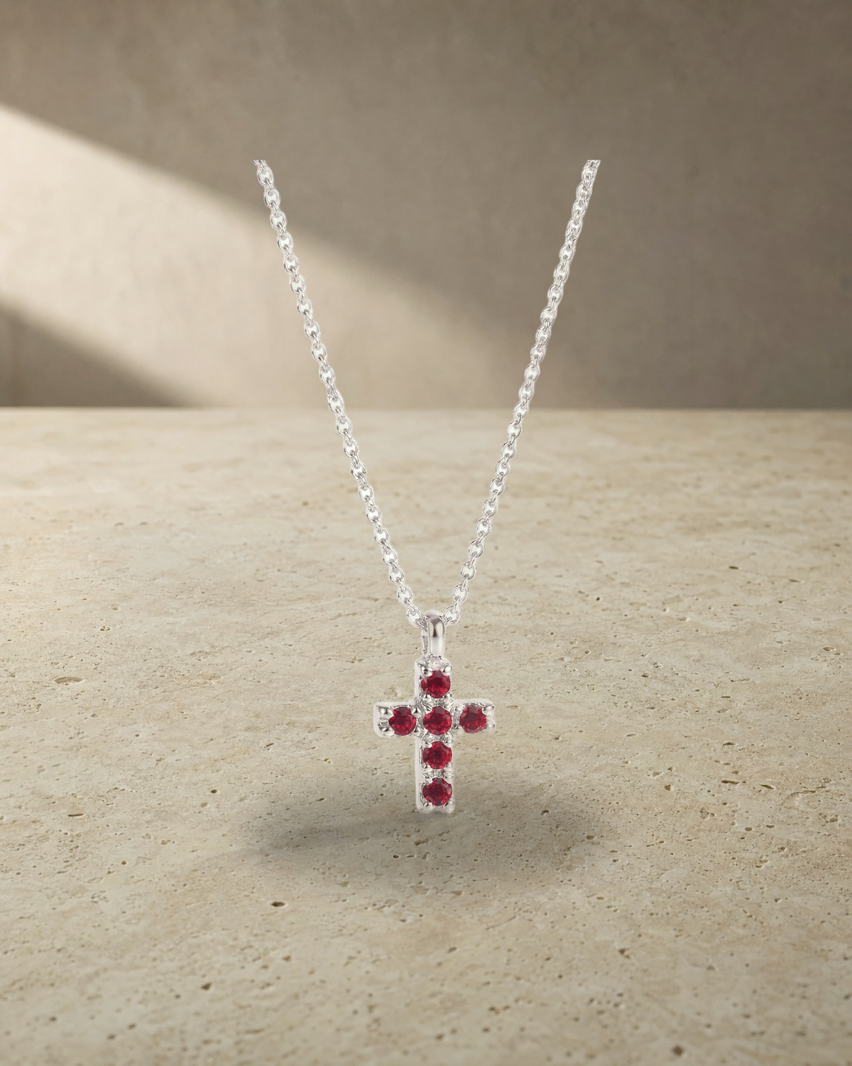 Thea - Mini Rubies White Gold Cross — styled
