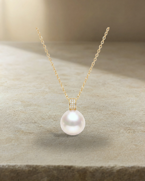 Australian South Sea Pearl - 13mm Semi-Round Diamonds Bail Pendant — styled