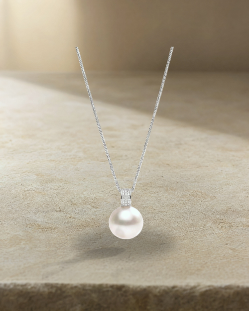 Australian South Sea Pearl - 13 mm Semi-Round Diamonds Bail Pendant — styled