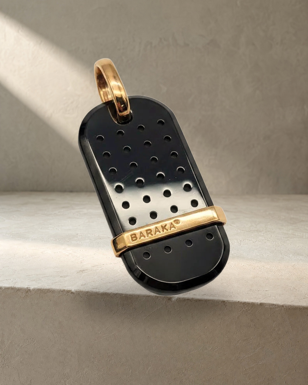 Baraka Tag Yellow Gold Pendant — styled