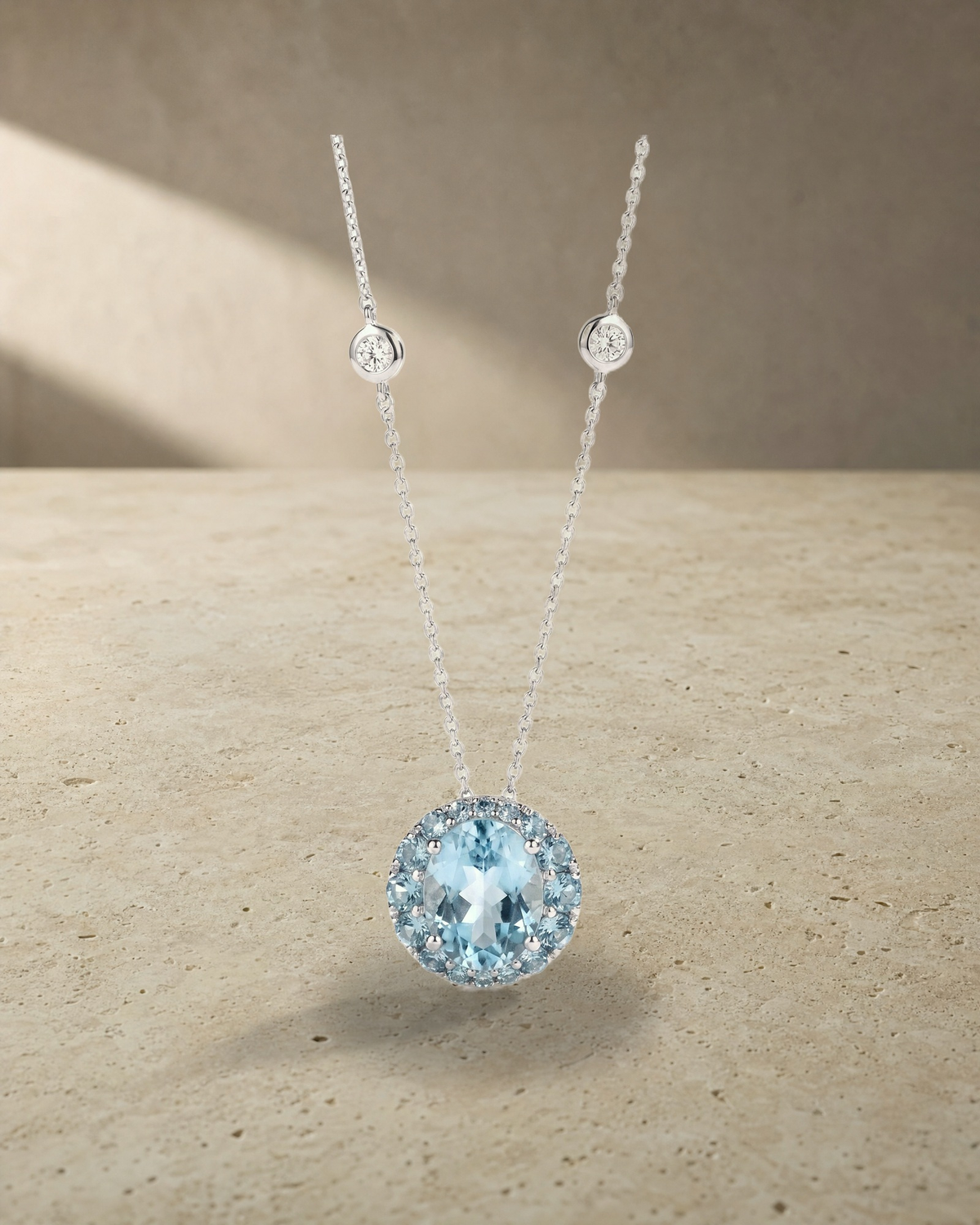 Sky Blue Topaz and Blue Topaz Halo Pendant — styled