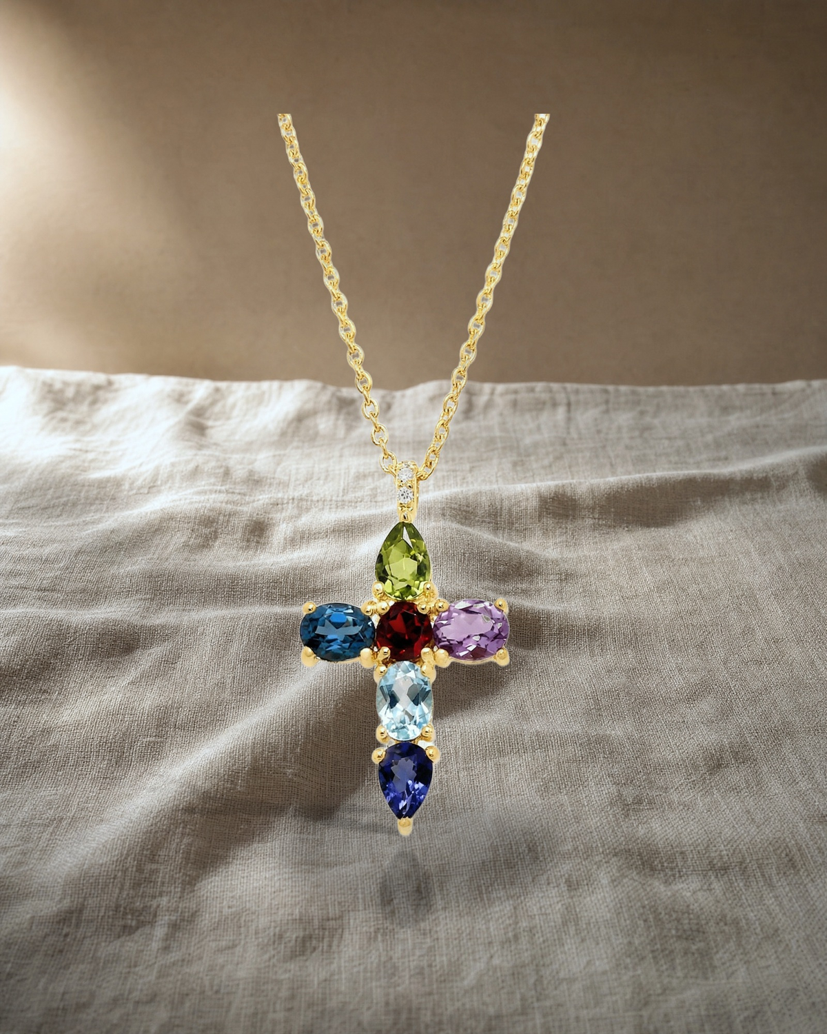 Rainbow - Multi Gemstone Cross Pendant — styled