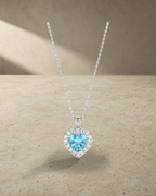 Classic - Heart Aquamarine Halo Diamond Pendant — styled