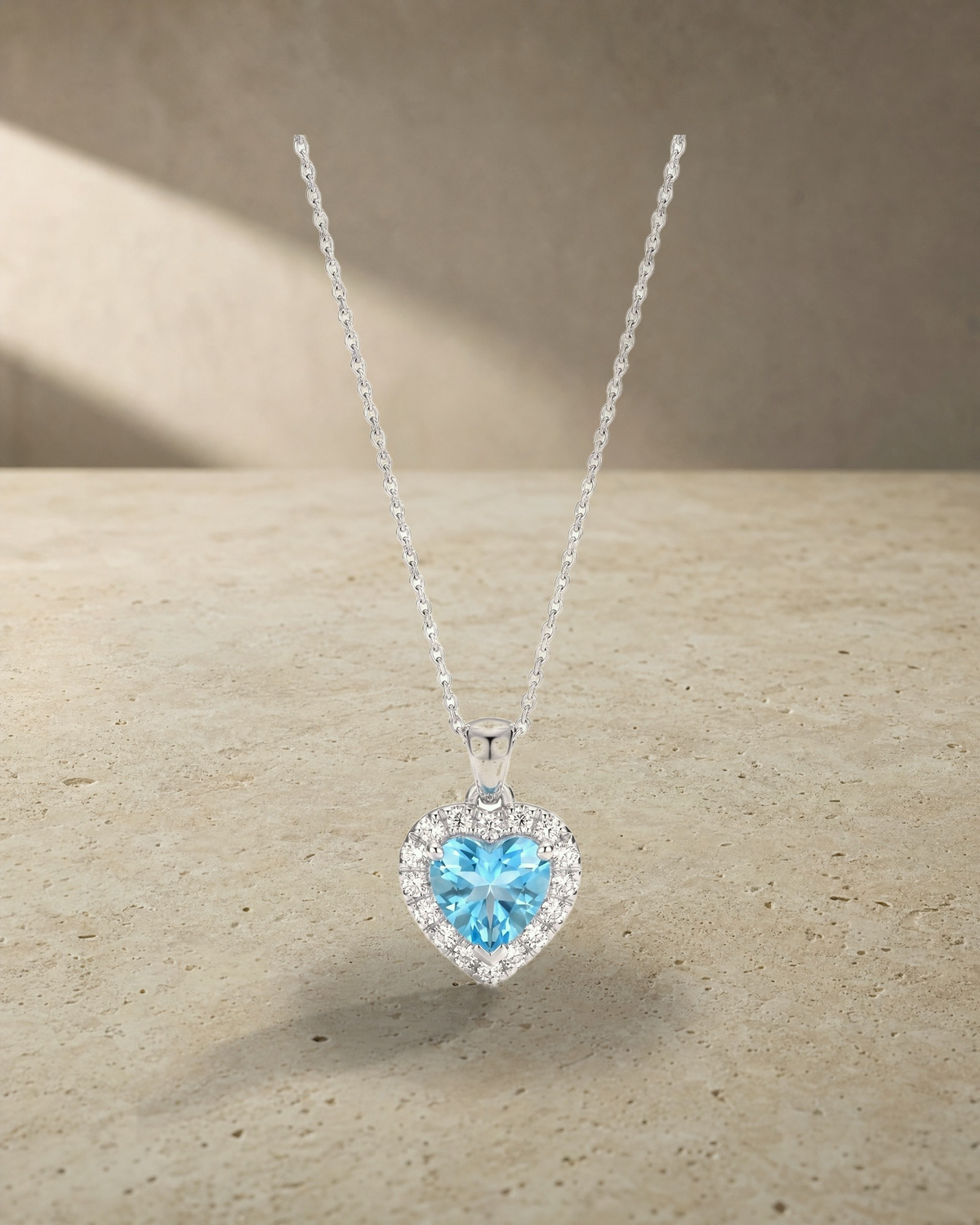 Classic - Heart Aquamarine Halo Diamond Pendant — styled