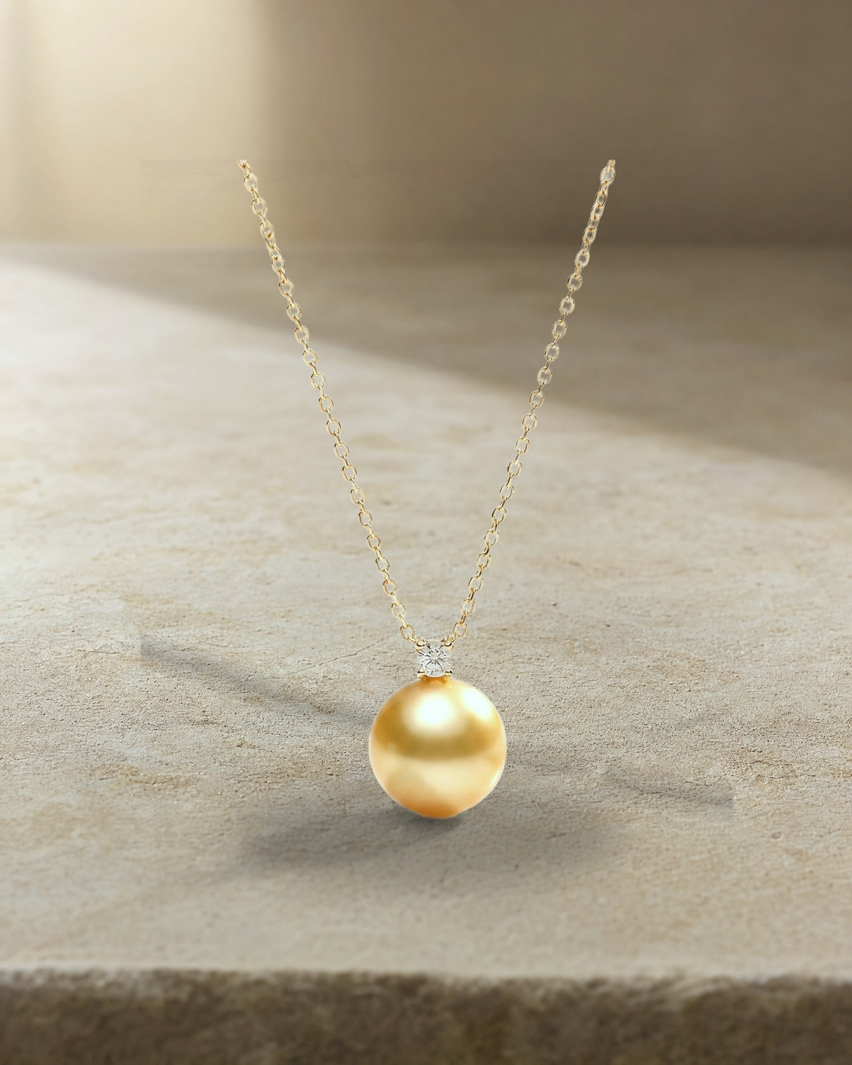 Gold South Sea Pearl - 11mm Round Diamonds Bail Pendant — styled