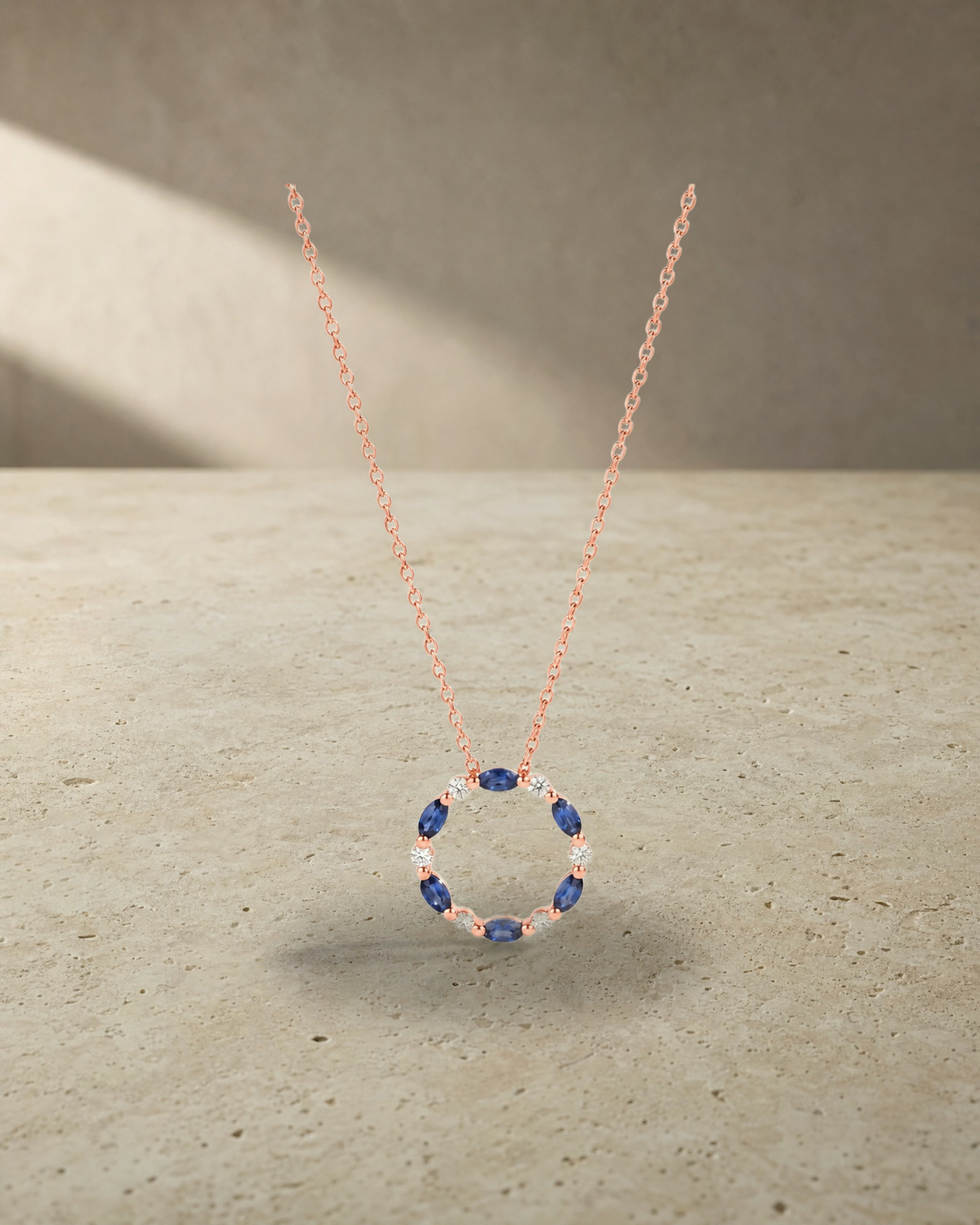 Levendi Essentials - Marquise Sapphire & Diamonds Circle Pendant — styled