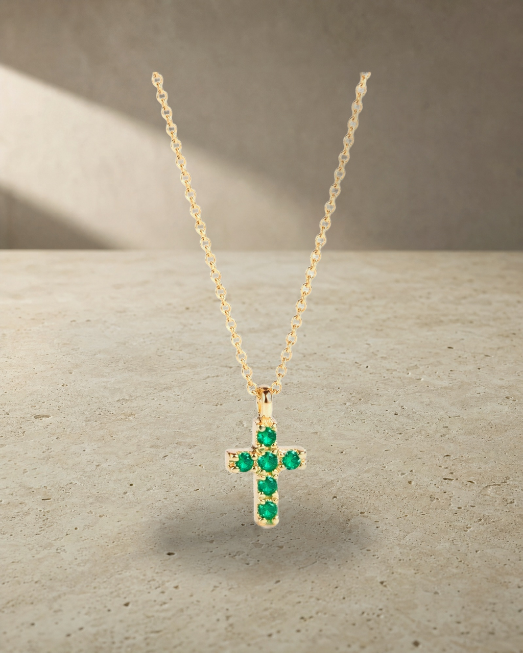 Levendi Mini Emeralds Yellow Gold Cross — styled