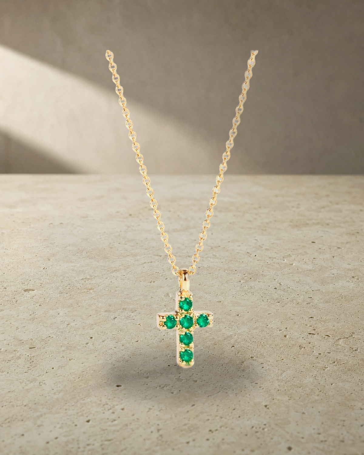Levendi Mini Emeralds Yellow Gold Cross — styled