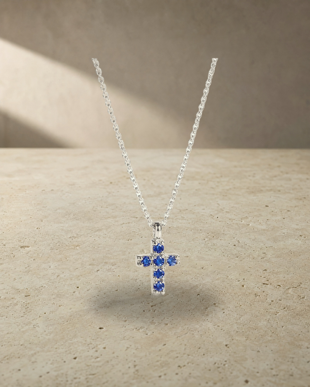Thea - Mini Sapphires White Gold Cross — styled