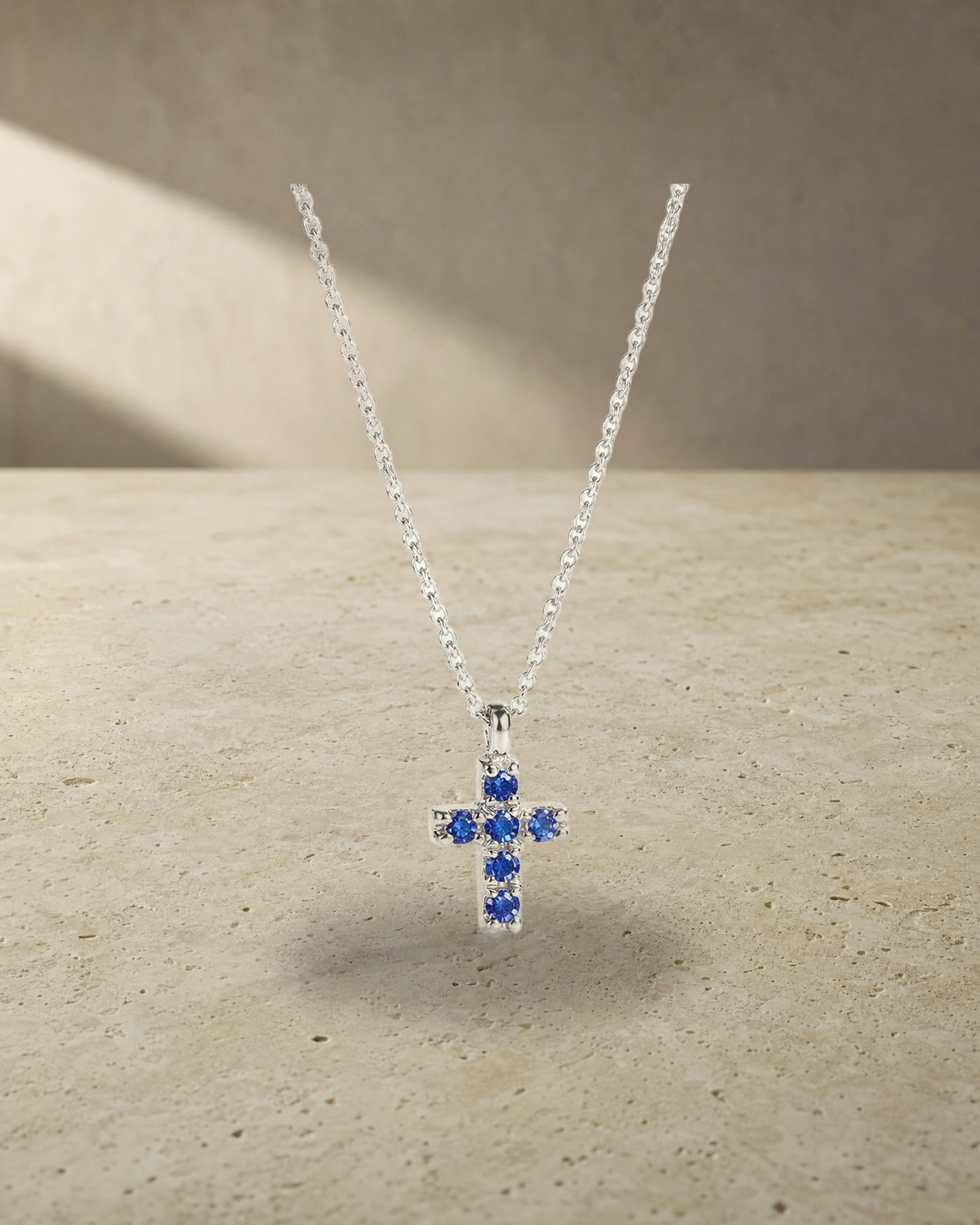 Thea - Mini Sapphires White Gold Cross — styled