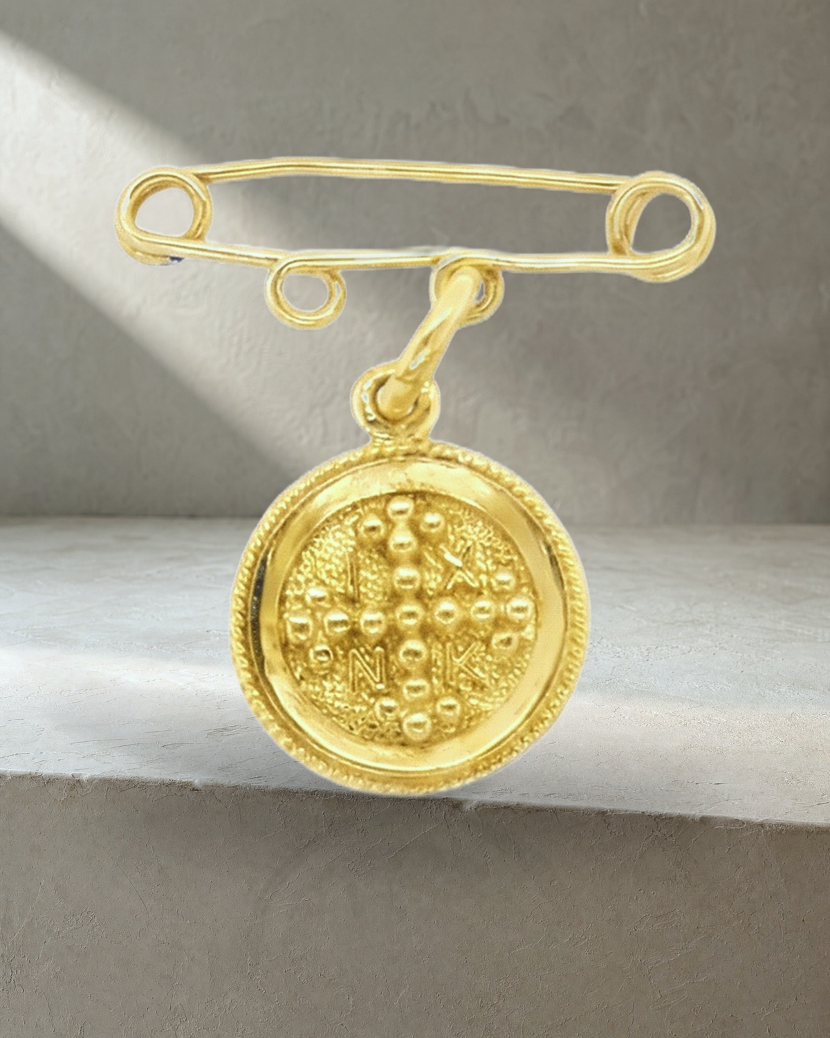 Mini Pin Yellow Gold Cross Coin — styled