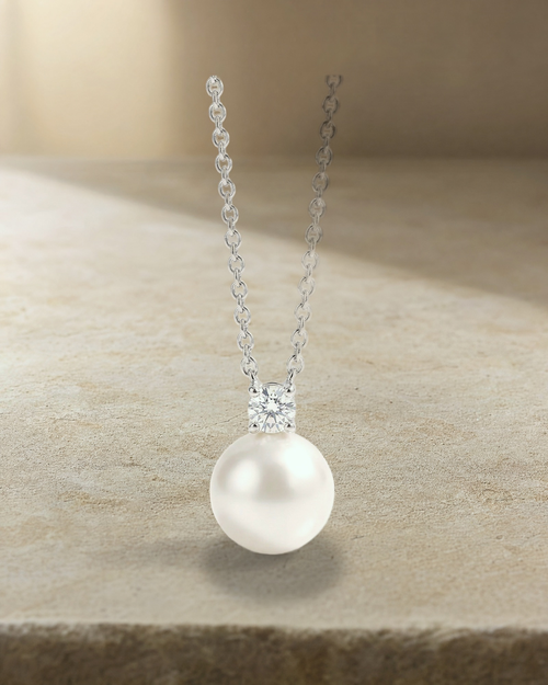 Australian South Sea Pearl - 12 mm Classic Single Diamond Pendant — styled